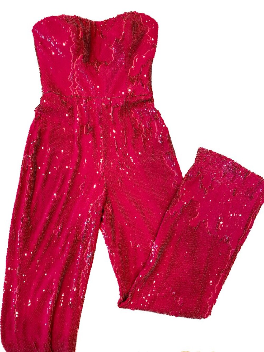 NWOT Strapless Hot Pink Sparkly Sequin Jumpsuit Size S